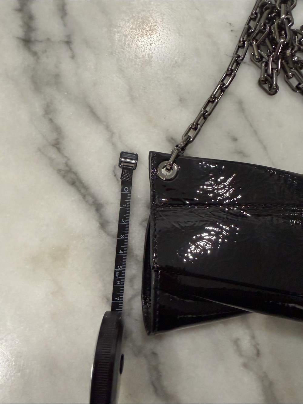 C L Loubitwist Black Patent Leather Mini Chain Shoulder Bag with Gunmetal Chain - Picture 7 of 9